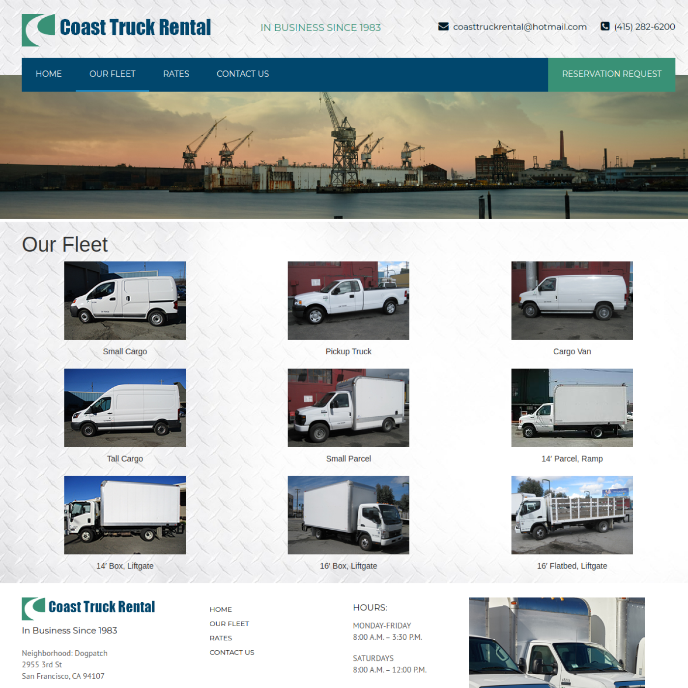 Screenshot of the Coast Truck Rental website