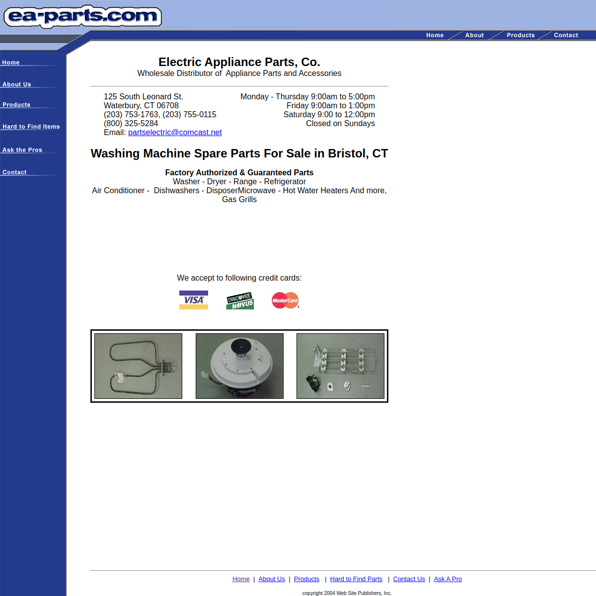Screenshot of the Electric Appliance Parts Co website