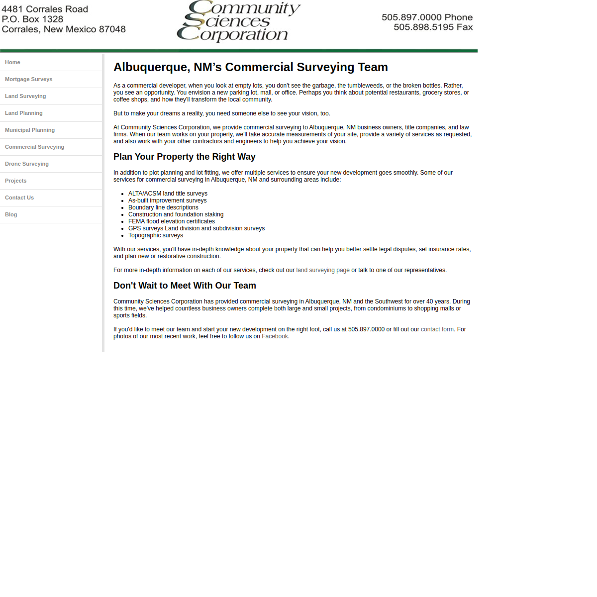 Screenshot of the Community Sciences Corporation website