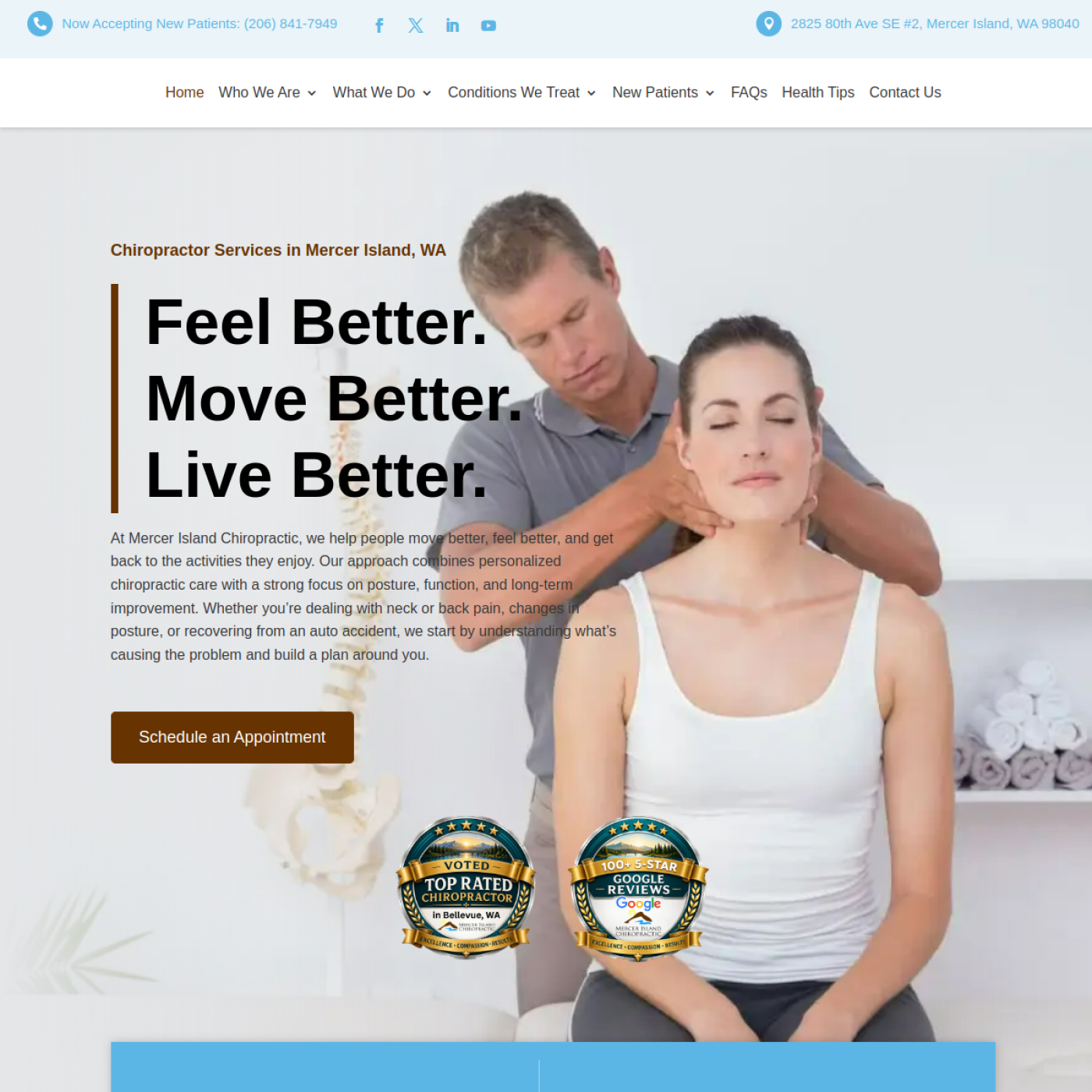 Screenshot of the Mercer Island Chiropractic website
