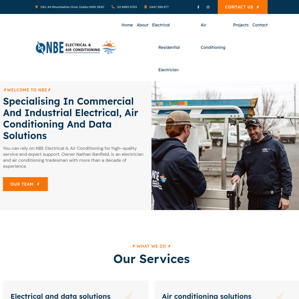 Screenshot of the NBE Electrical & Air Conditioning website