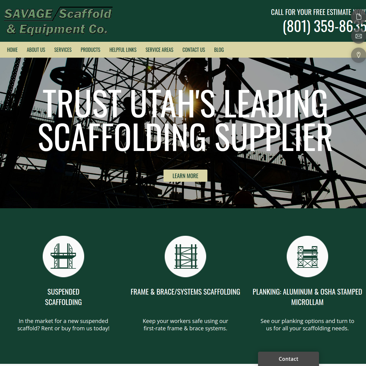 Screenshot of the Savage Scaffold & Equipment Co. website