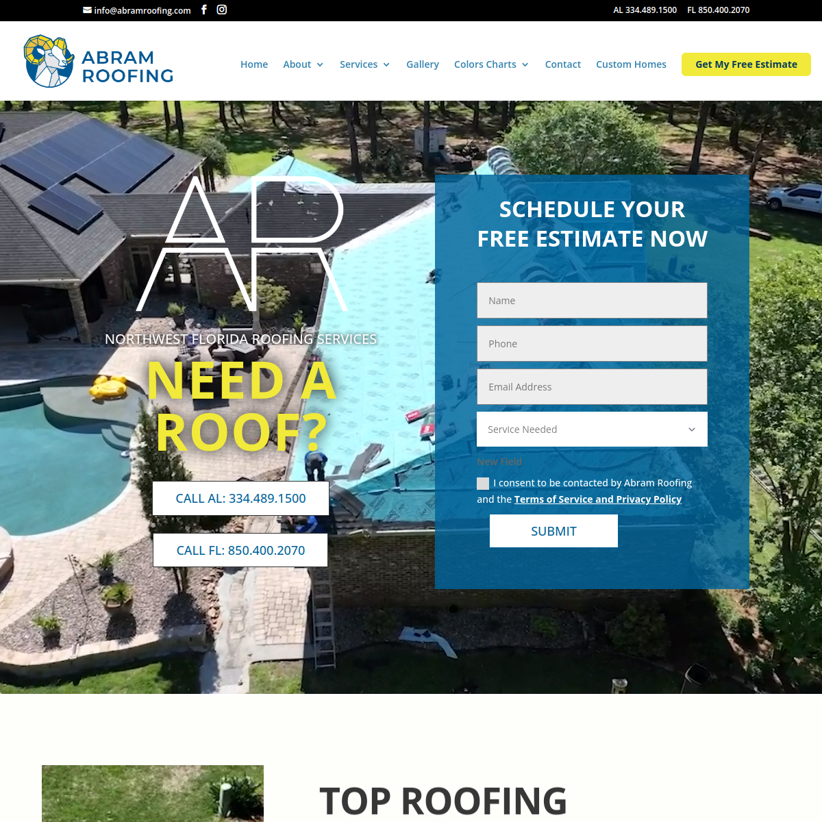 Screenshot of the Abram Roofing website