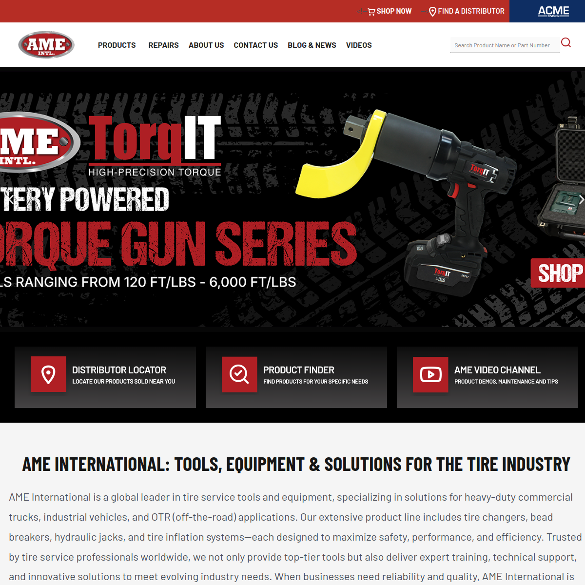 Screenshot of the AME International website