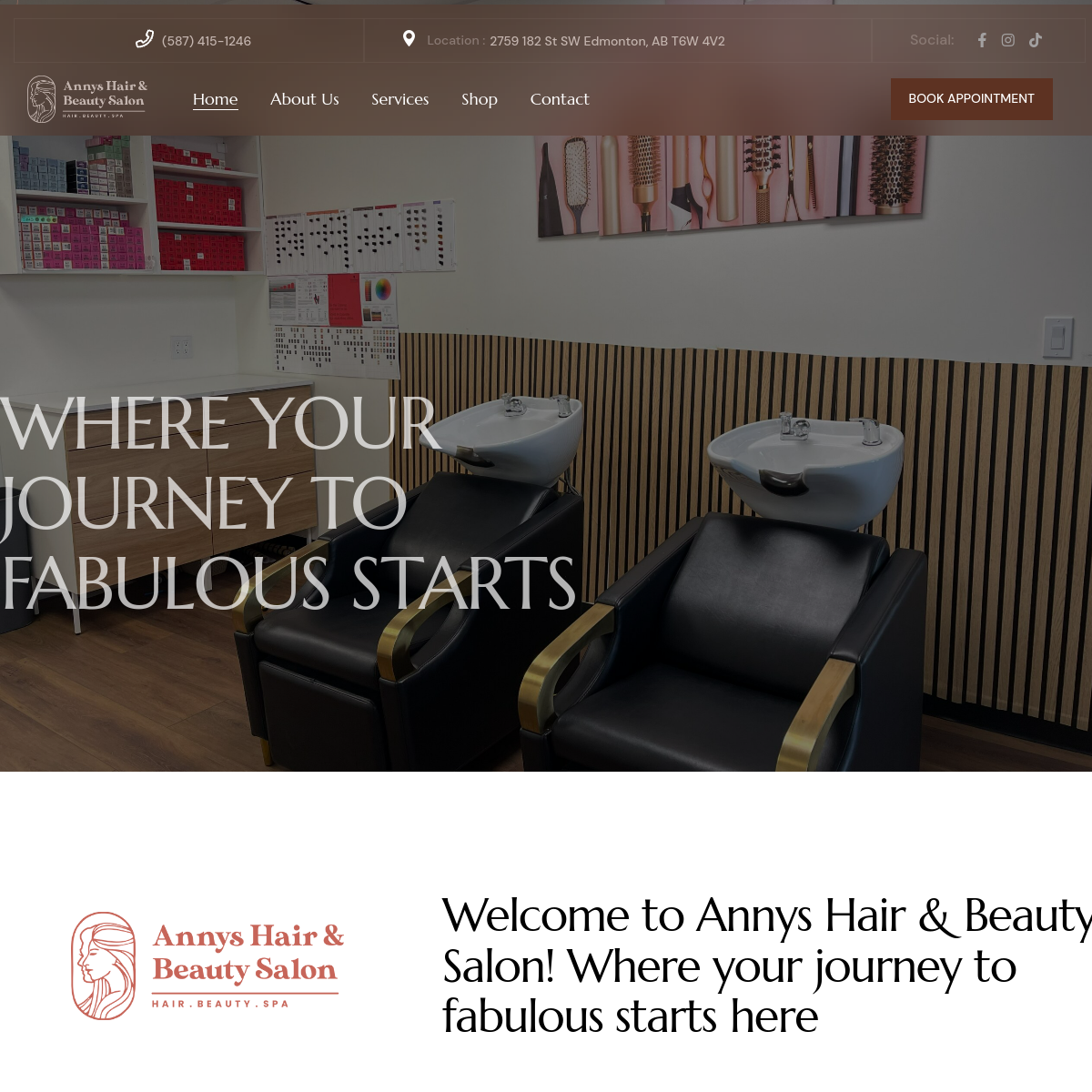 Screenshot of the Annys Hair & Beauty Salon website