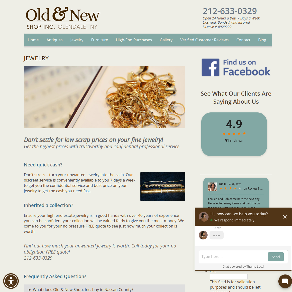 Screenshot of the Old & New Shop Is Your Premier Antique Jewelry Buyer In Nassau County website