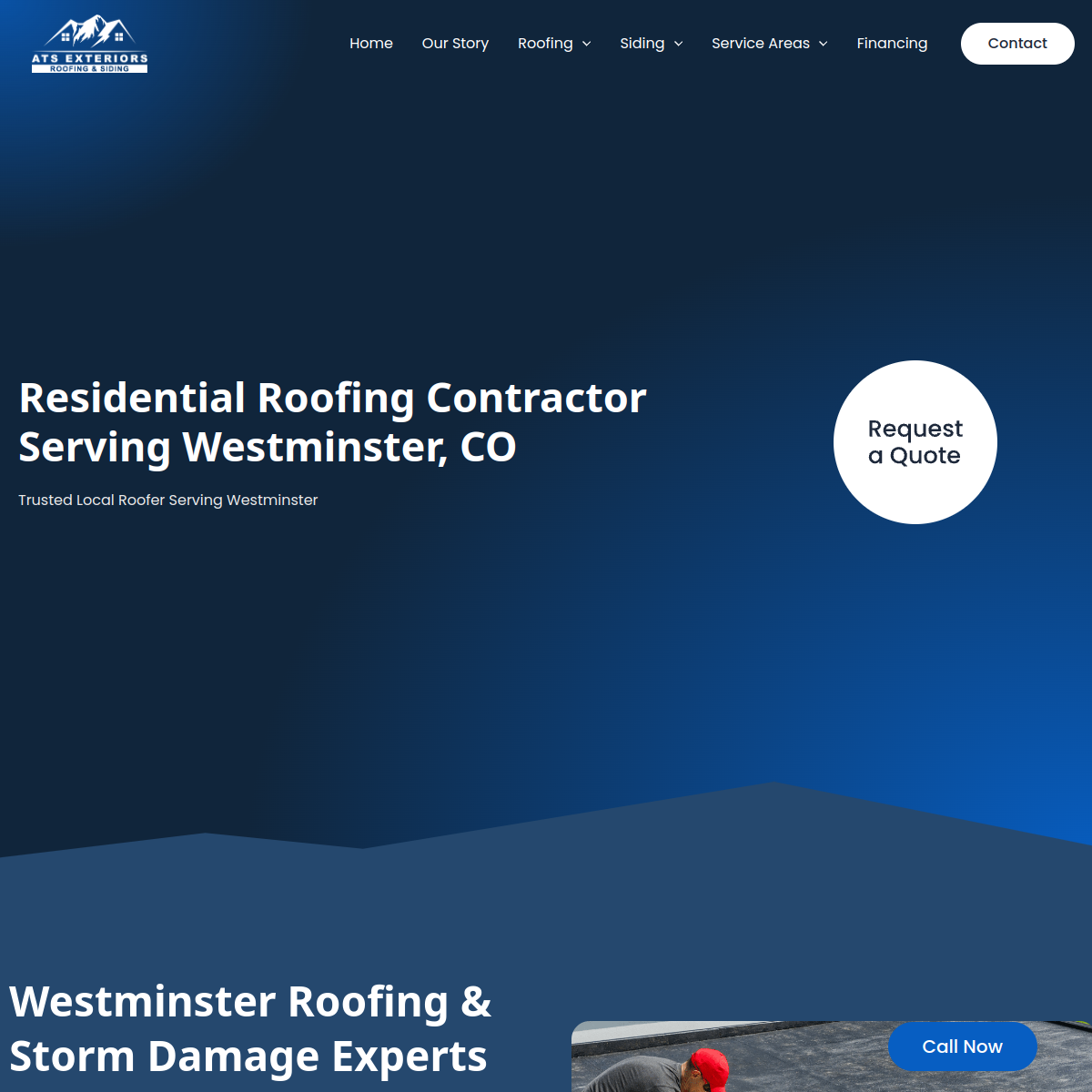 Screenshot of the ATS Exteriors Roofing and Siding website