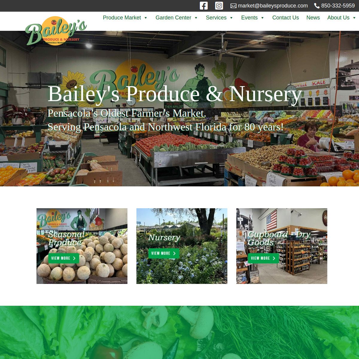 Screenshot of the Bailey's Produce & Nursery website