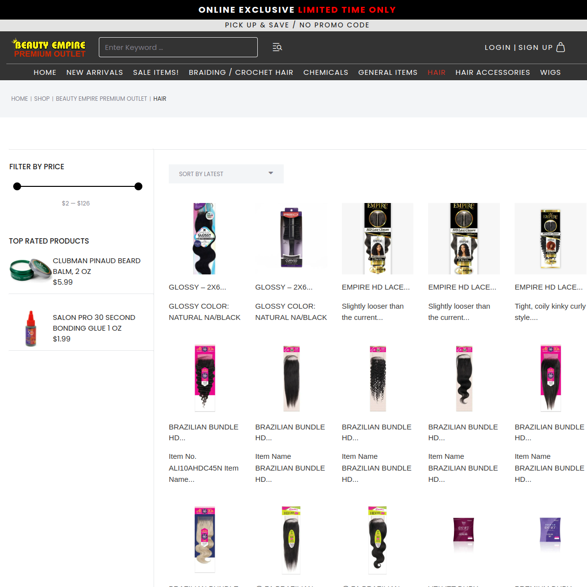 Screenshot of the Beauty Empire Premium Outlet website
