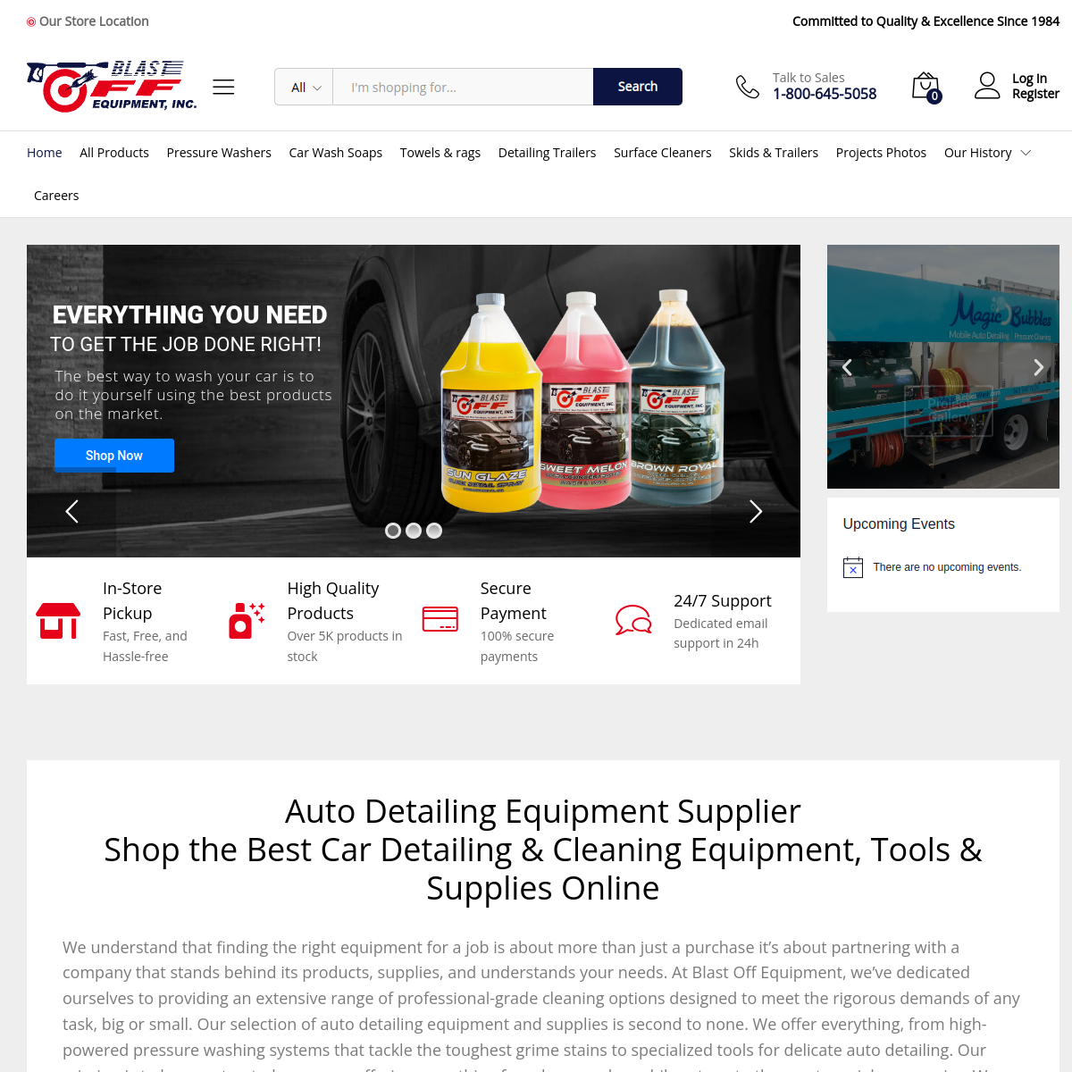 Screenshot of the Blast-Off Equipment website