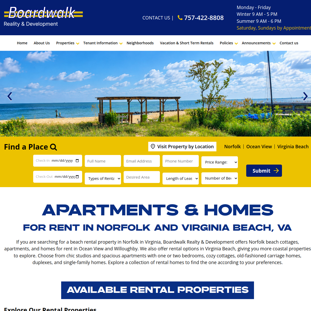 Screenshot of the Boardwalk Realty & Development website
