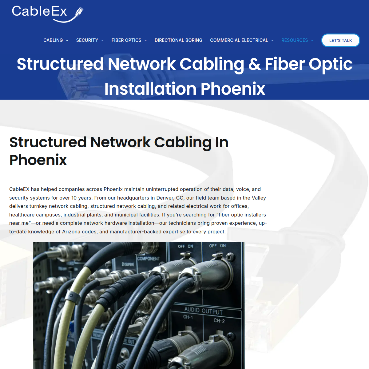 Screenshot of the CableEx Phoenix website