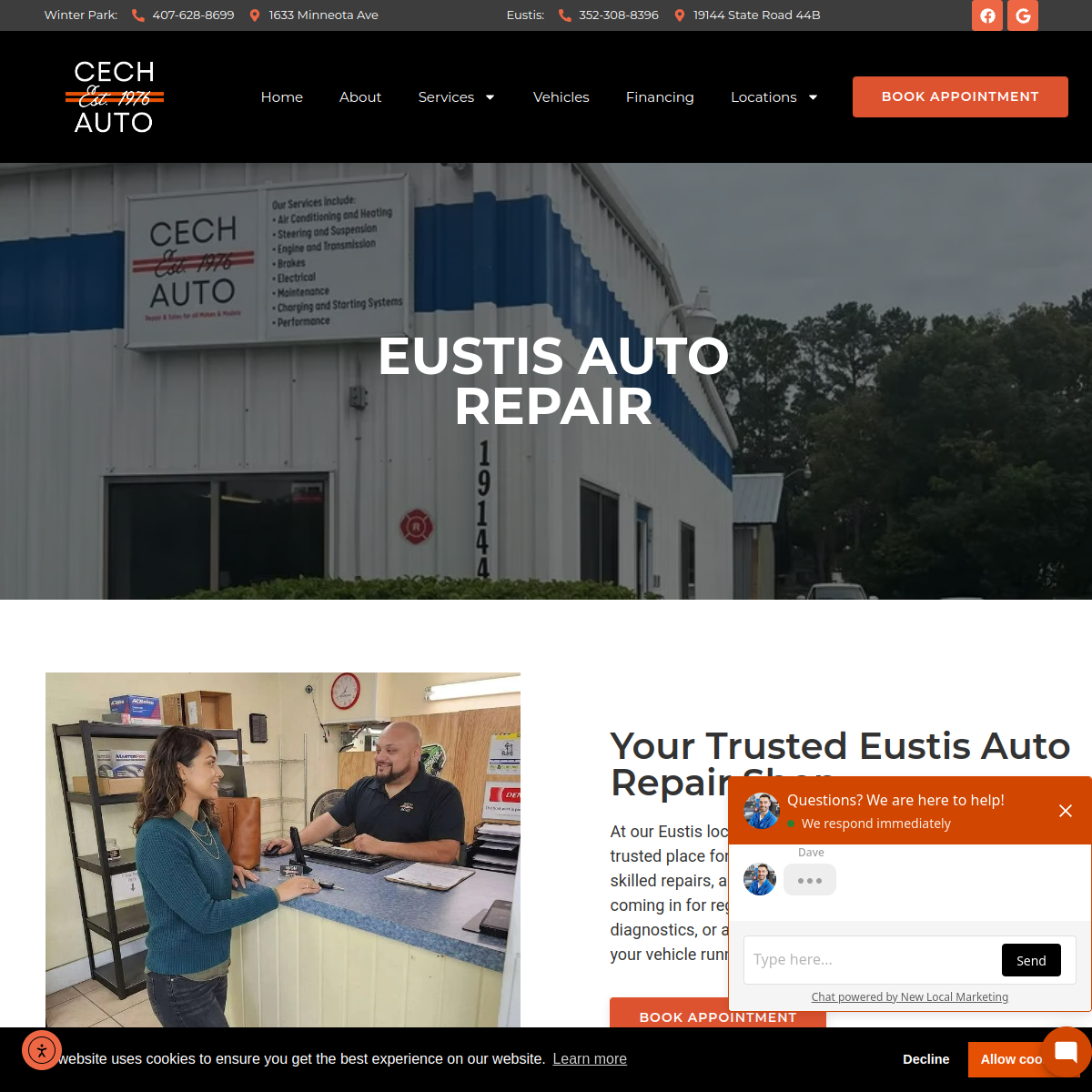Screenshot of the Cech Auto website