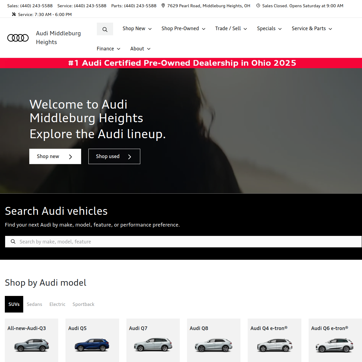 Screenshot of the Audi Middleburg Heights website