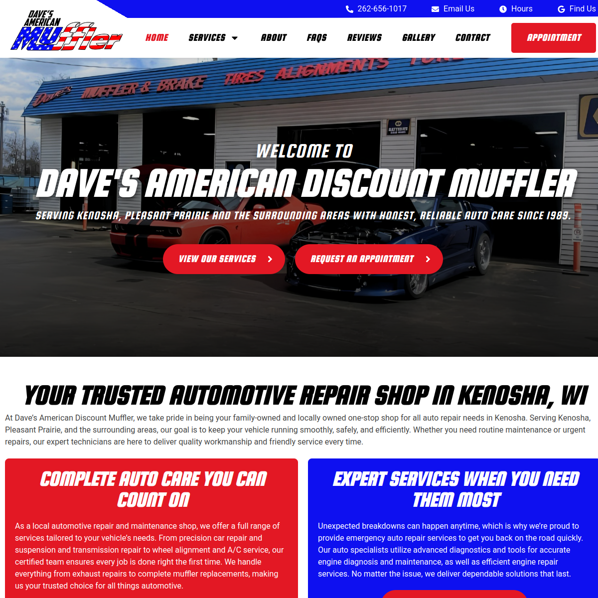 Screenshot of the Dave's American Discount Muffler website