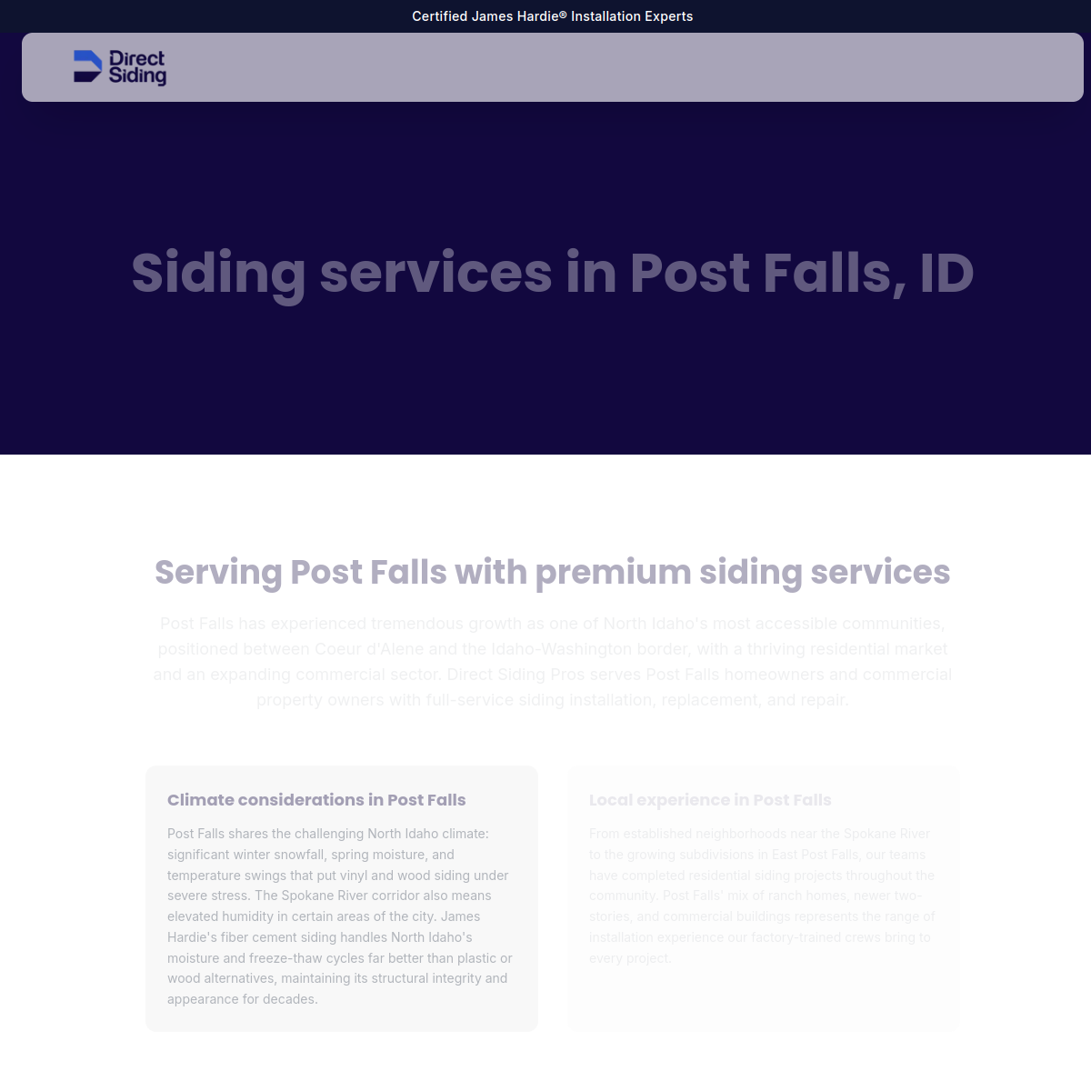 Screenshot of the Direct Siding website