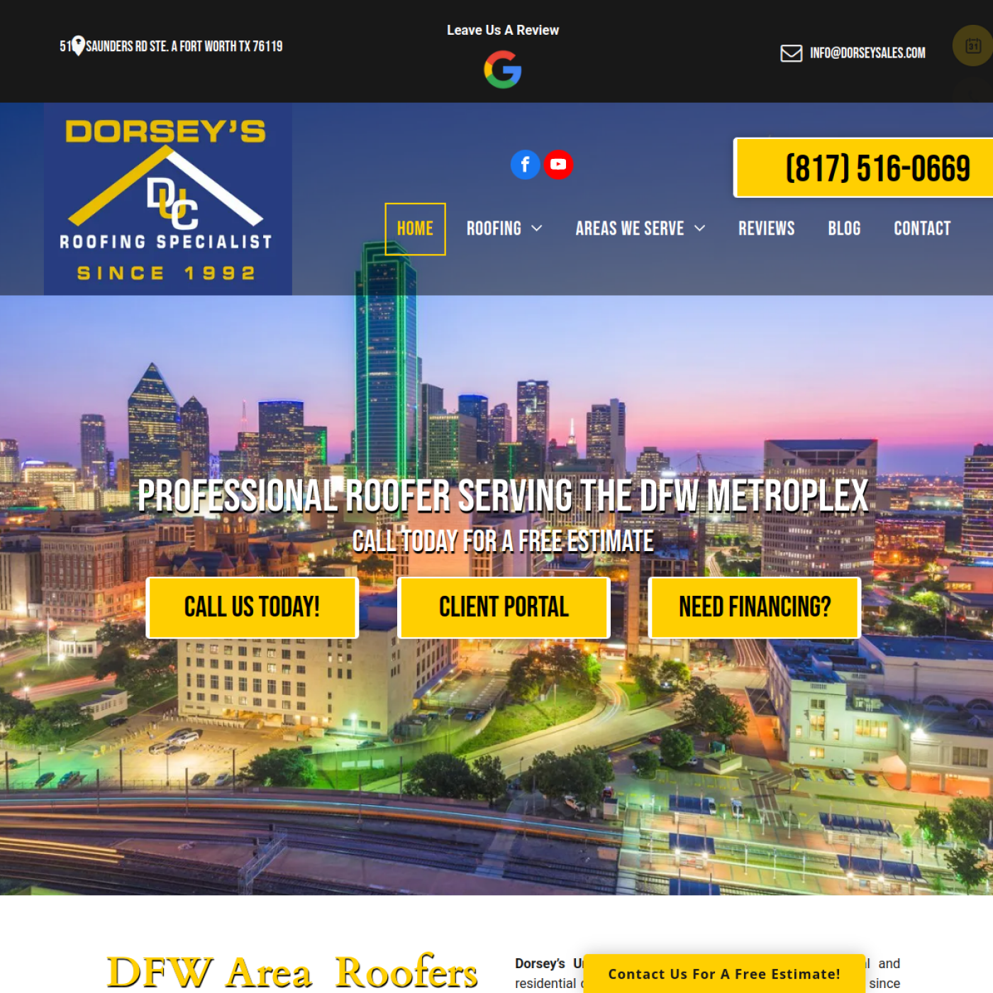 Screenshot of the Dorsey's Unlimited Construction website
