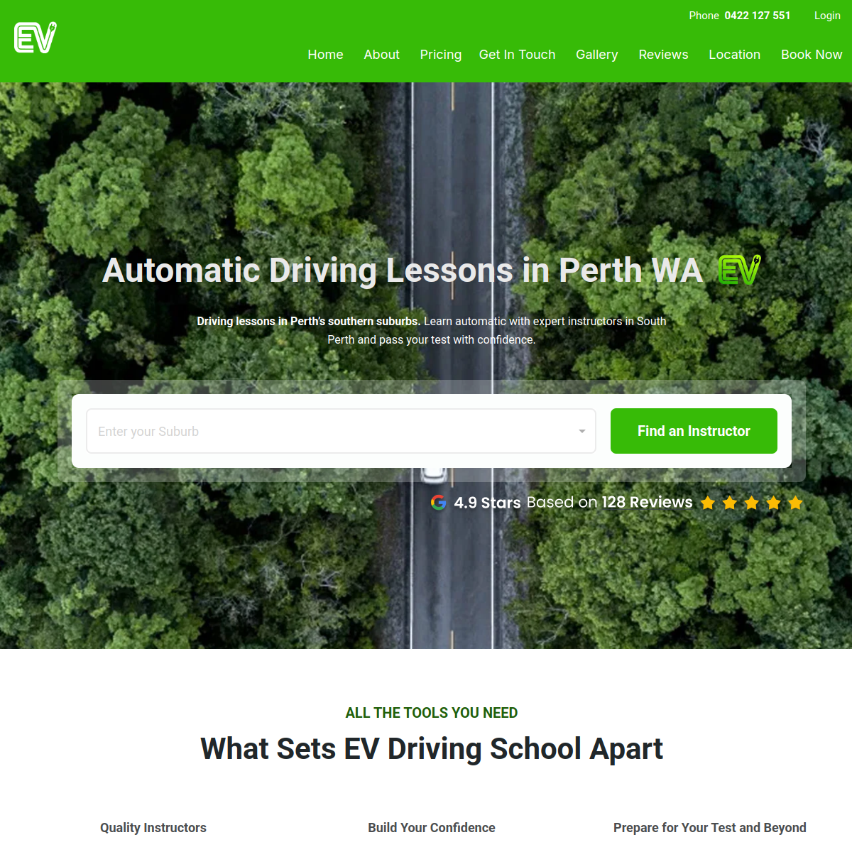 Screenshot of the EV automatic driving school Perth website