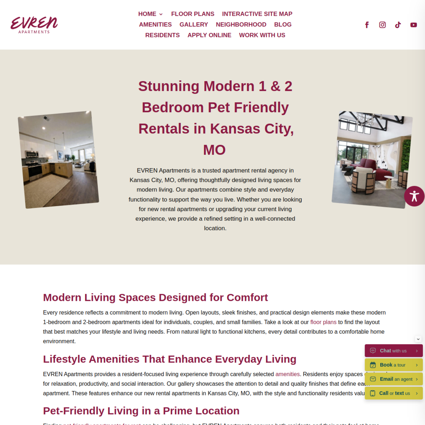 Screenshot of the EVREN Apartments of Lee's Summit website