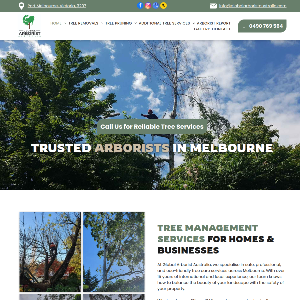 Screenshot of the Global Arborist Australia website