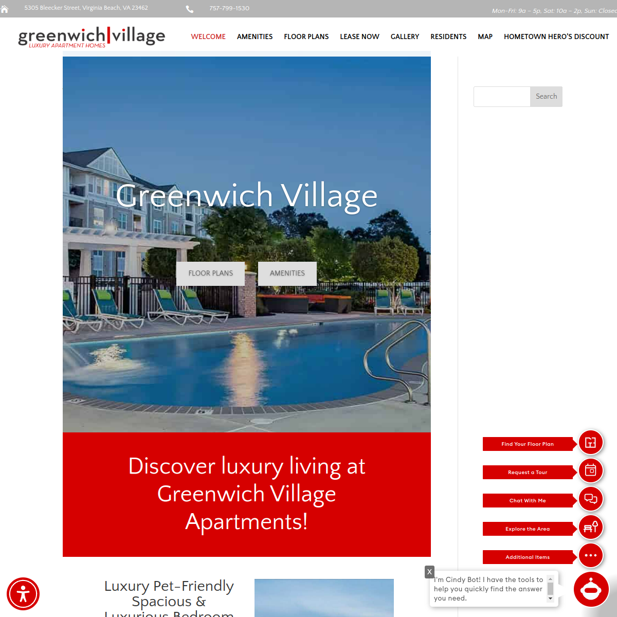 Screenshot of the Greenwich Village Apartments website