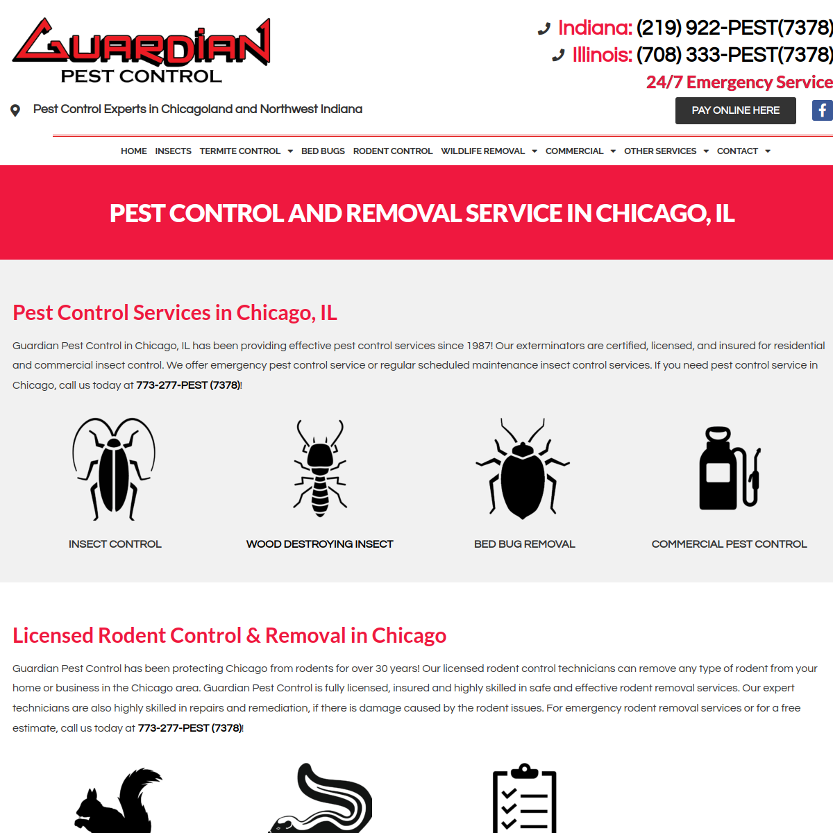 Screenshot of the Guardian Pest Control website