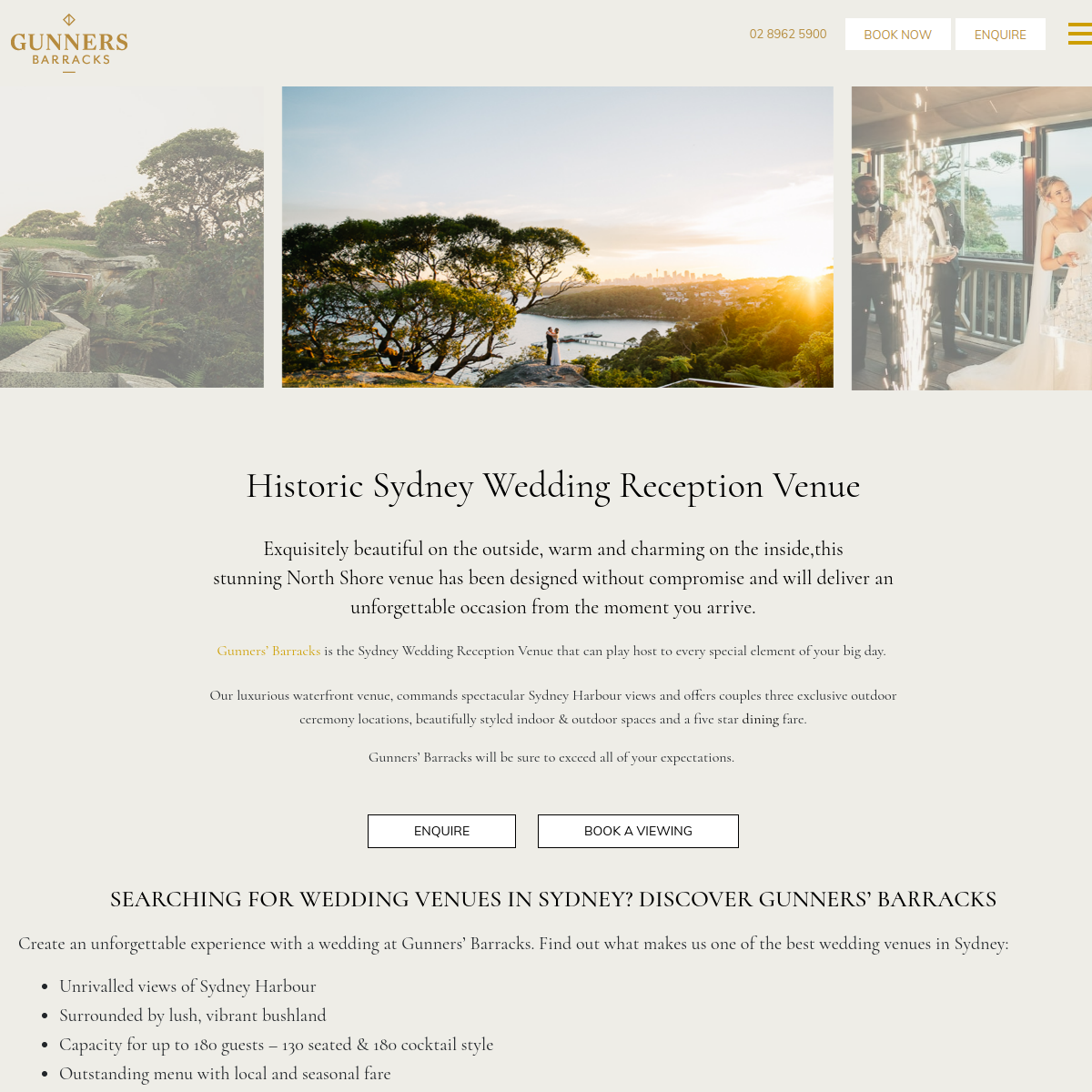 Screenshot of the Look No Further Than Gunners Barracks For The Trusted Waterfront Wedding Venue In Sydney website