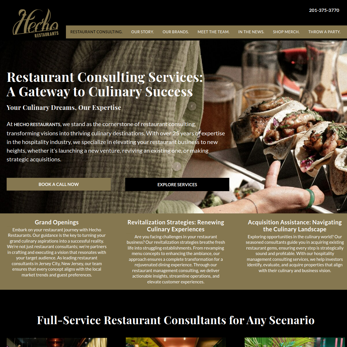 Screenshot of the Hecho Restaurants website