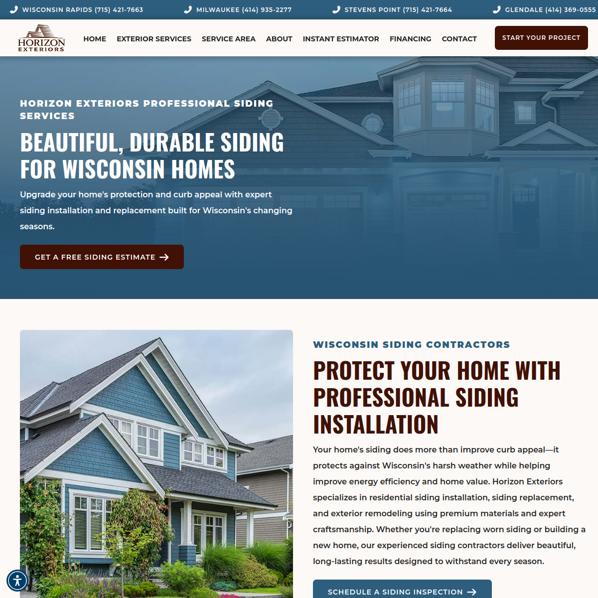 Screenshot of the Horizon Exteriors website