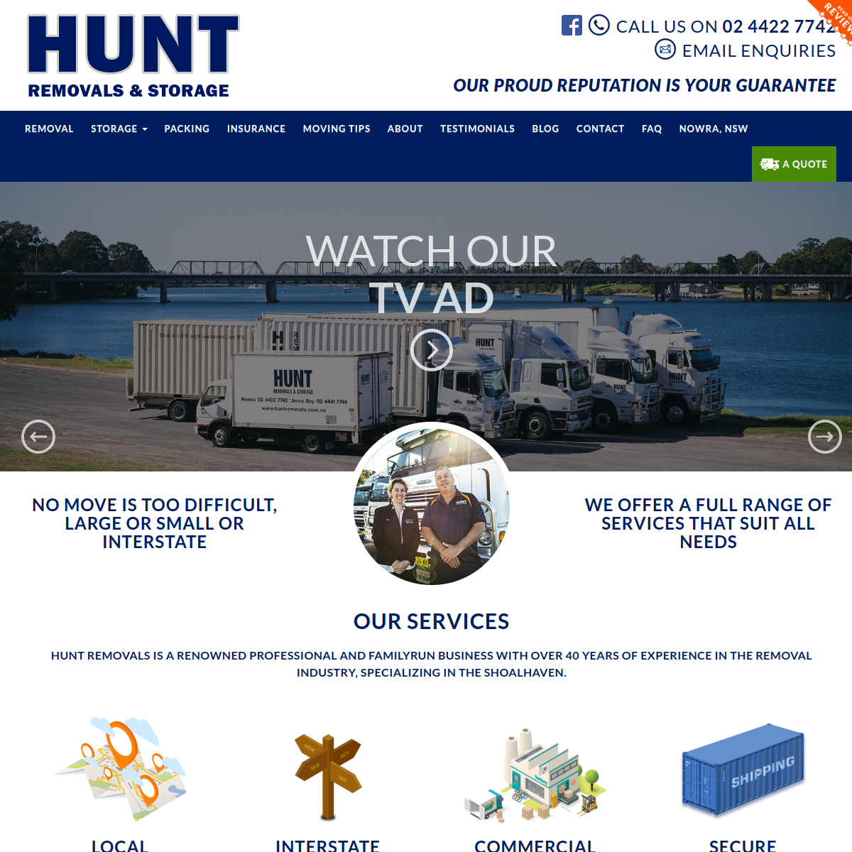 Screenshot of the Hunt Removals website
