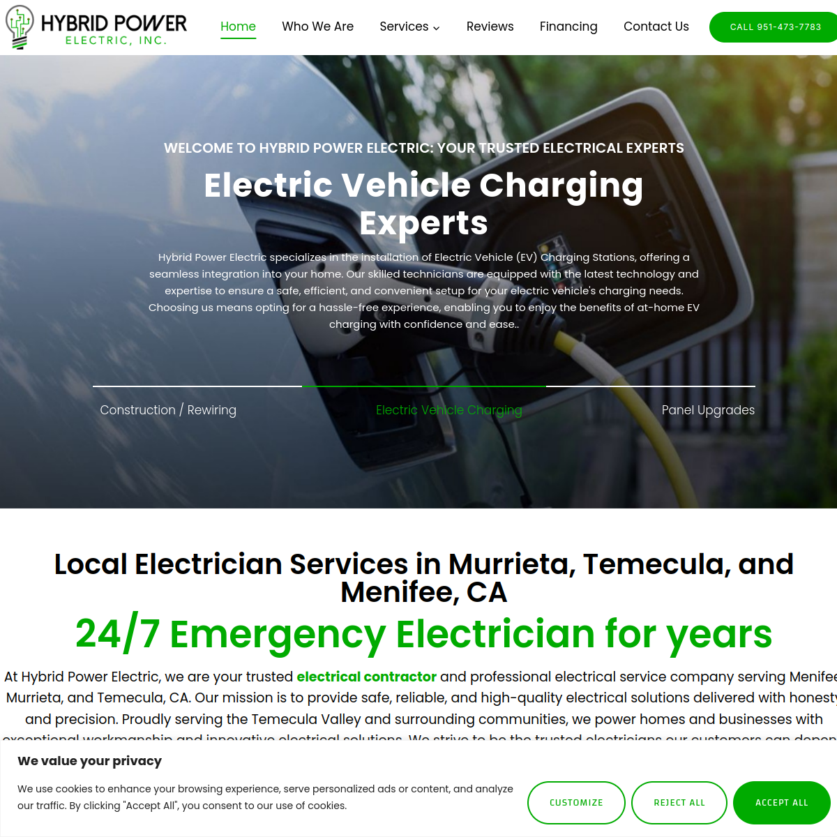Screenshot of the Hybrid Power Electric website