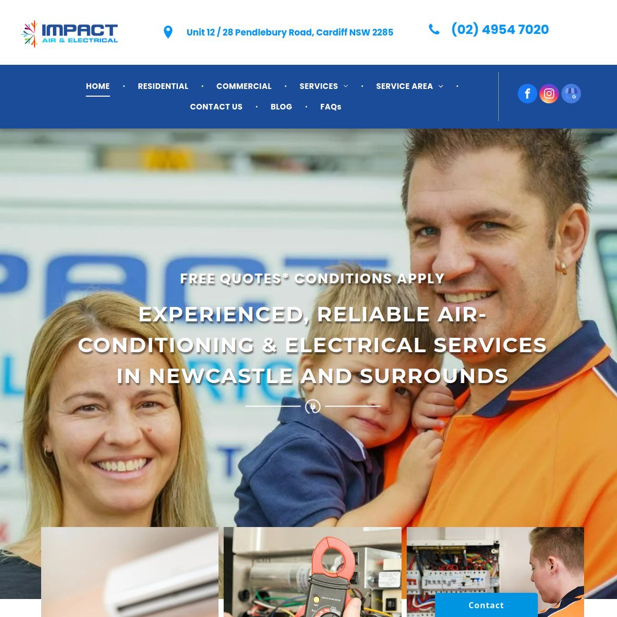 Screenshot of the Impact Air & Electrical website