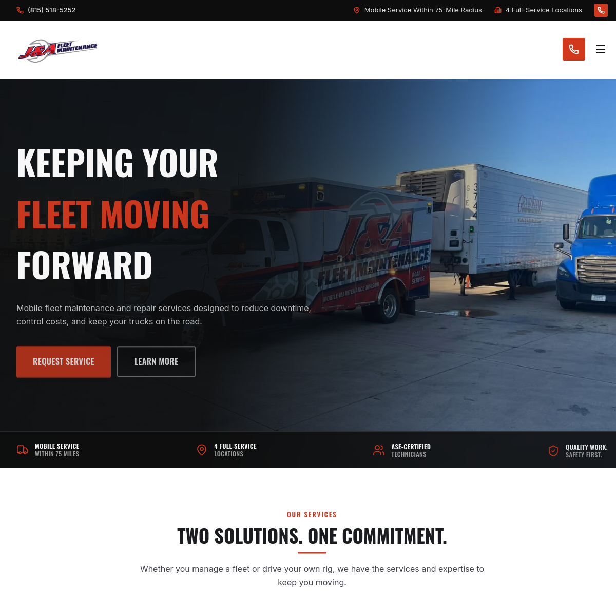Screenshot of the J&A Fleet Maintenance Inc website