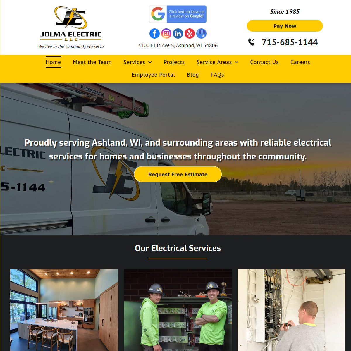 Screenshot of the Jolma Electric website