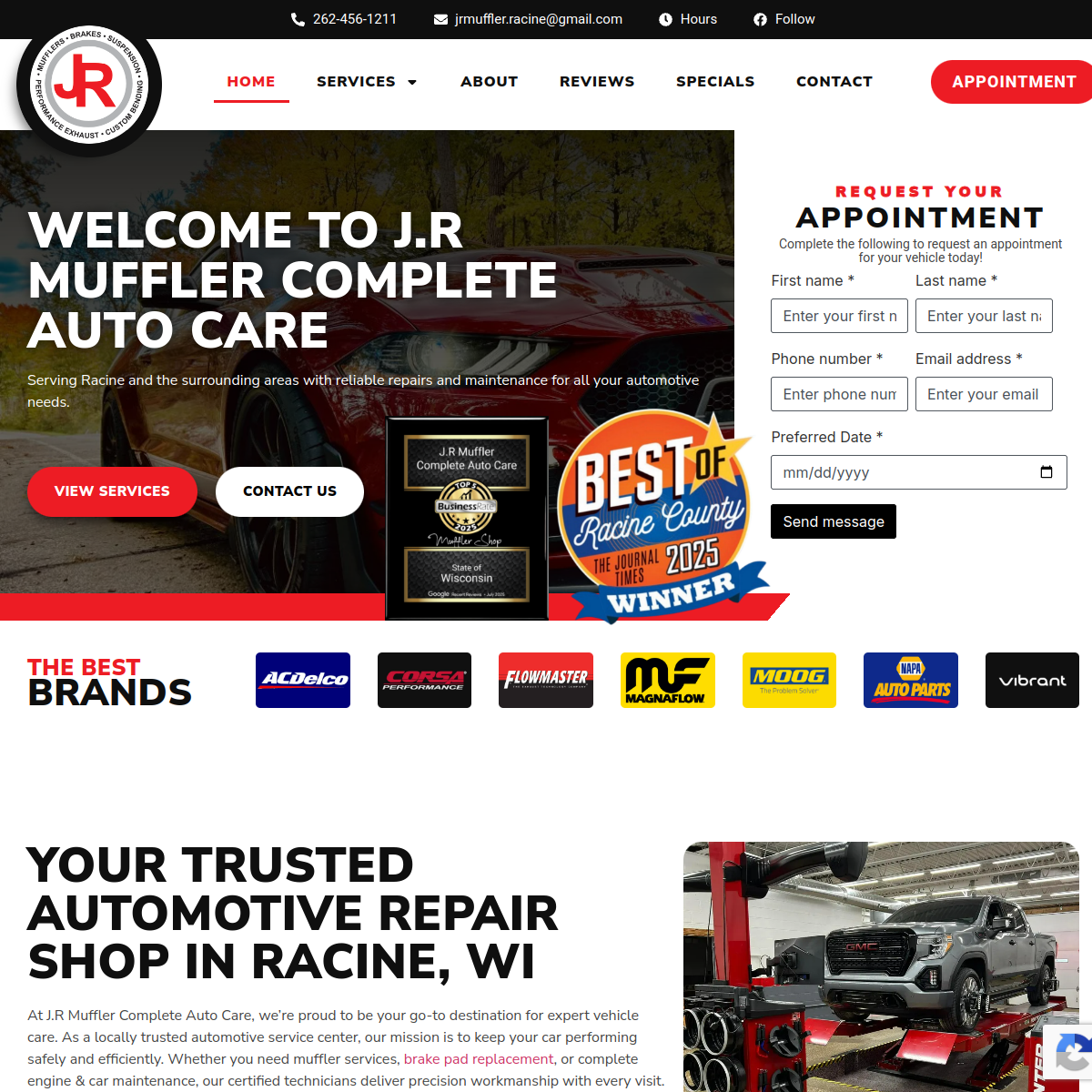 Screenshot of the J.R Muffler Complete Auto Care website
