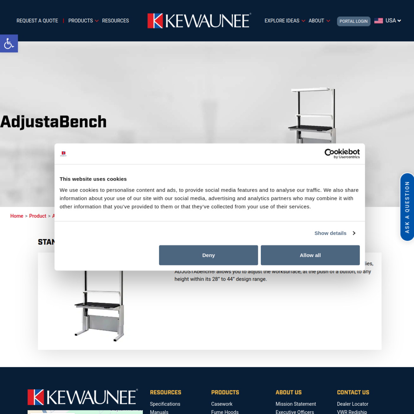 Screenshot of the Kewaunee Scientific Corporation website
