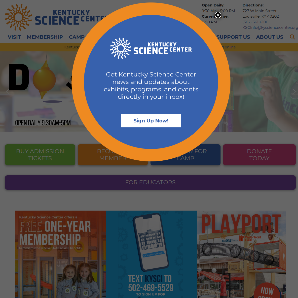 Screenshot of the Kentucky Science Center website