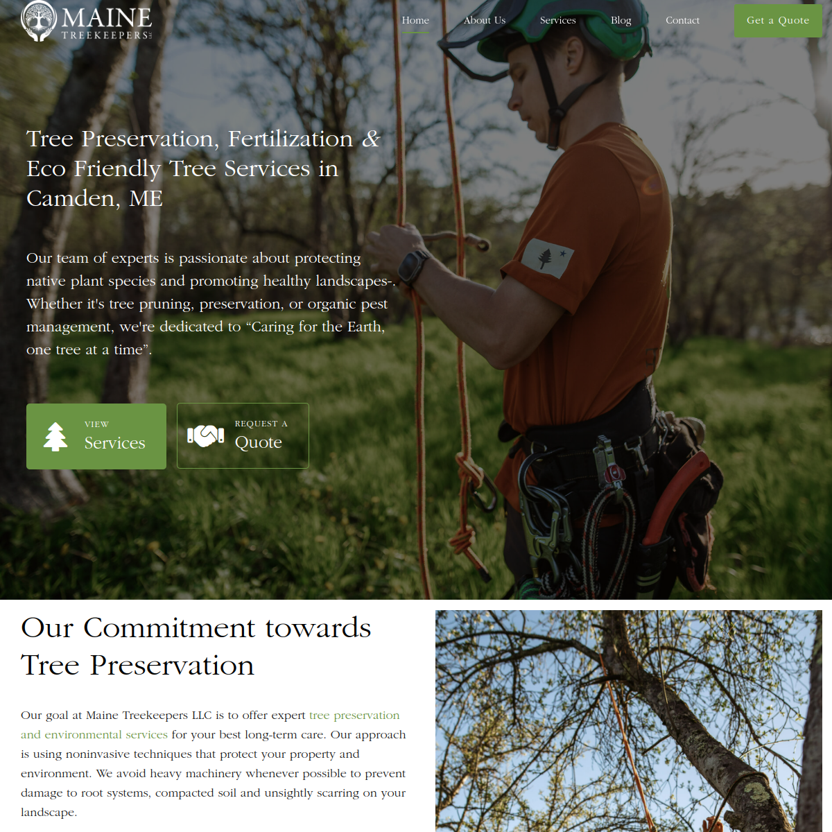 Screenshot of the Maine Treekeepers, LLC website