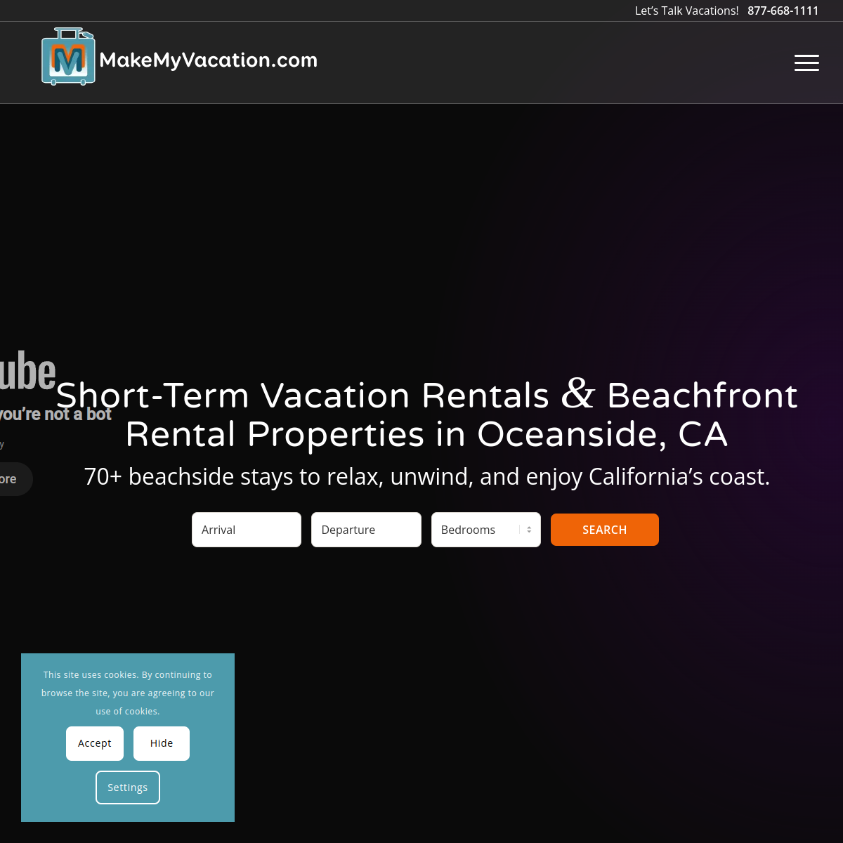 Screenshot of the Make My Vacation website