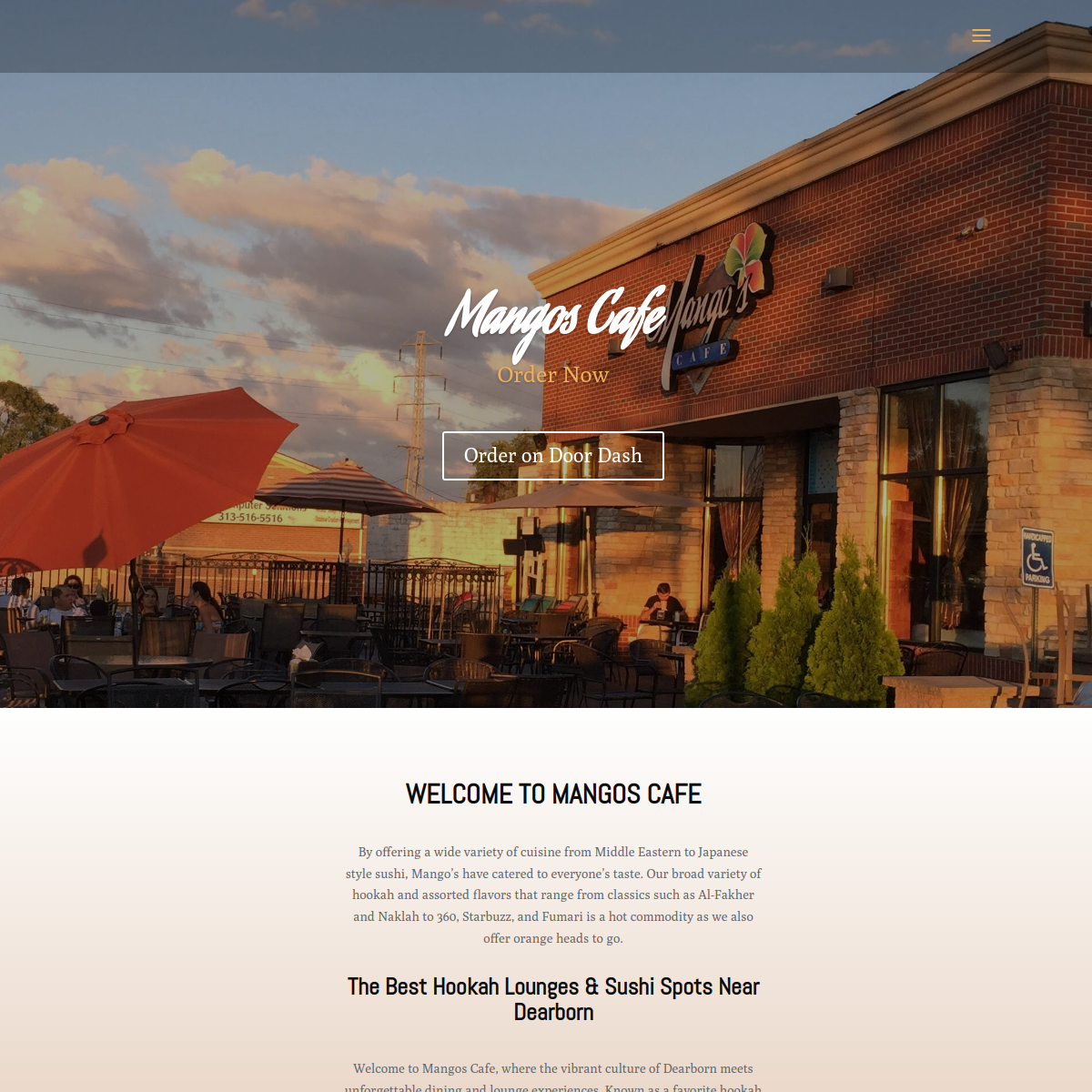 Screenshot of the Mangos Cafe on the Hill website