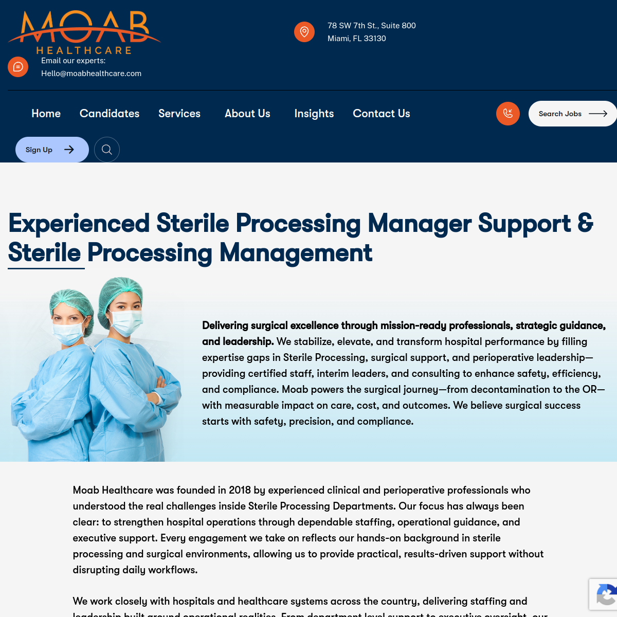 Screenshot of the Moab Healthcare website