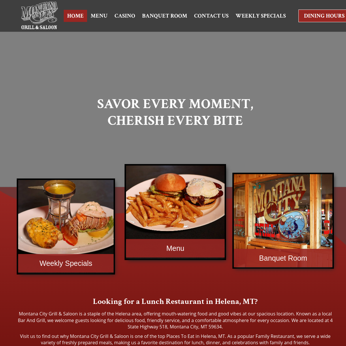 Screenshot of the Montana City Grill & Saloon website