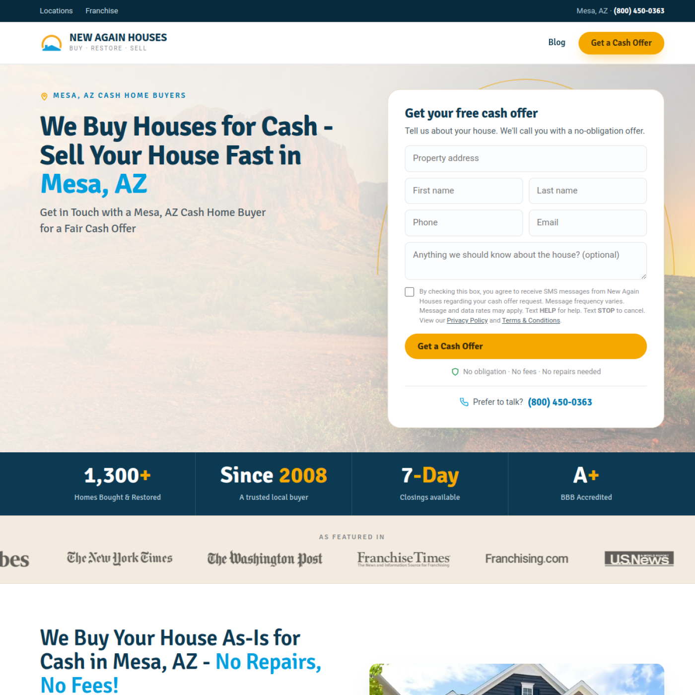Screenshot of the New Again Houses in Mesa AZ website