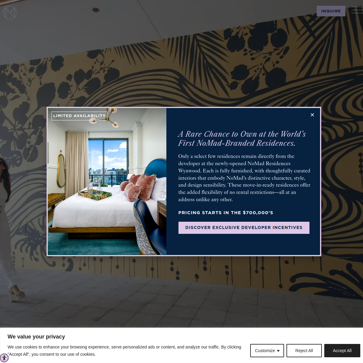 Screenshot of the NoMad Residences Wynwood website