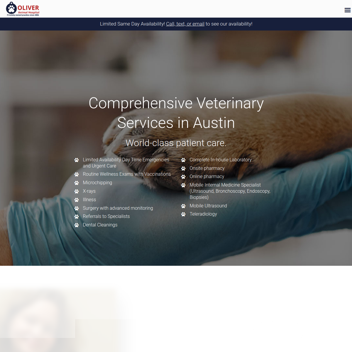 Screenshot of the Oliver Animal Hospital website