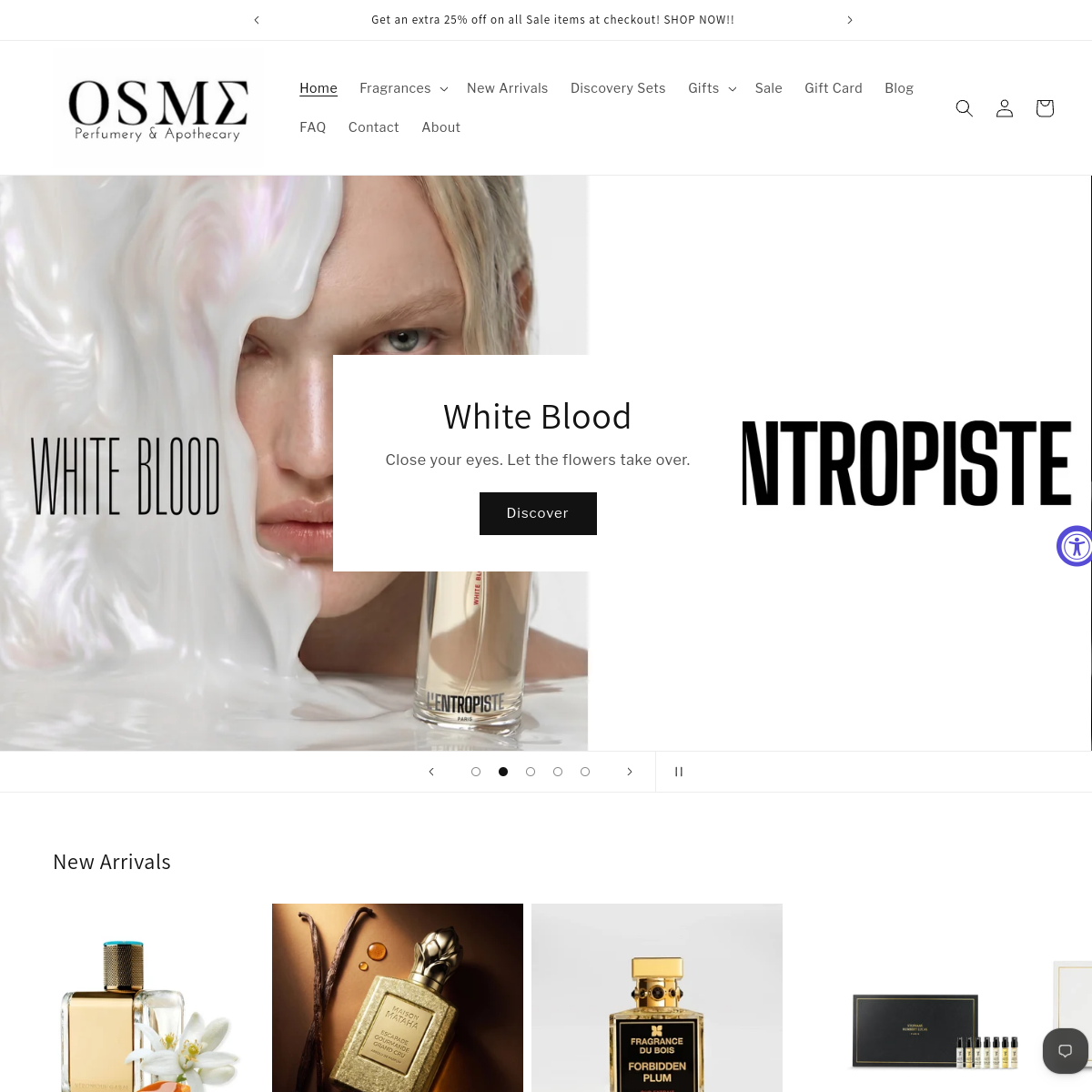 Screenshot of the Osme Perfumery website