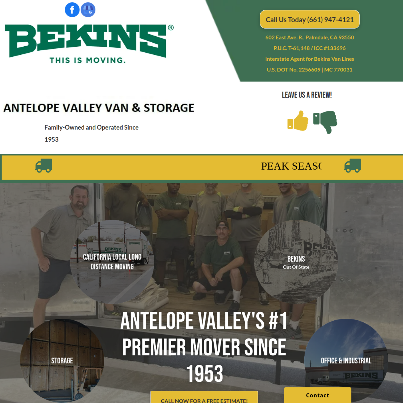 Screenshot of the Antelope Valley Van & Storage website