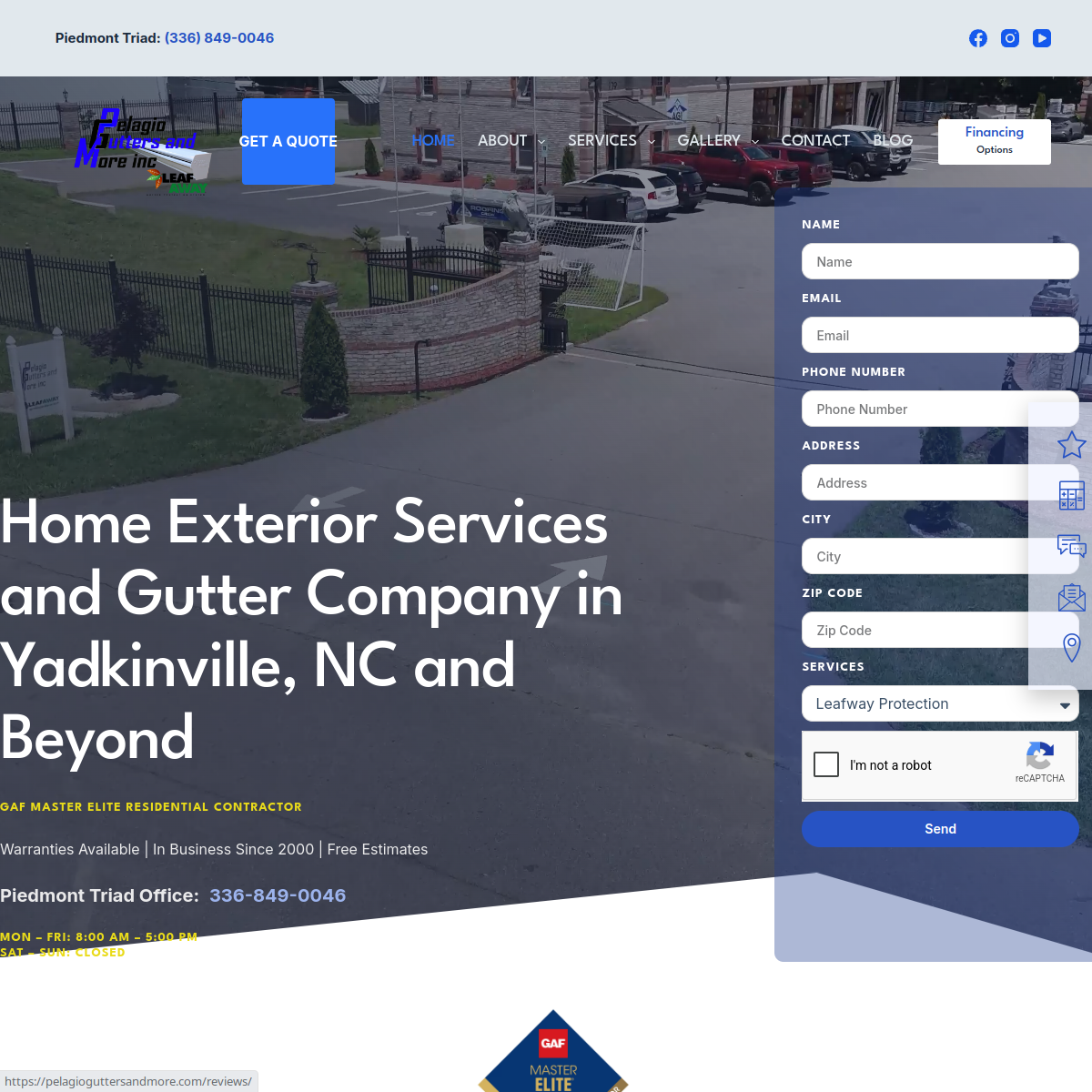 Screenshot of the Pelagio Gutters and More Inc website