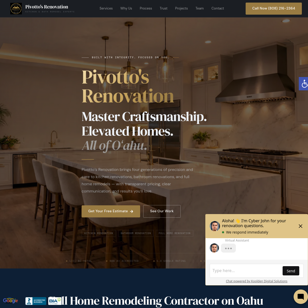 Screenshot of the Pivotto's Renovation website