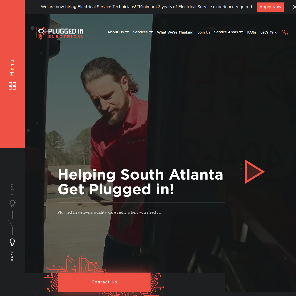 Screenshot of the Plugged In Electrical Services LLC website